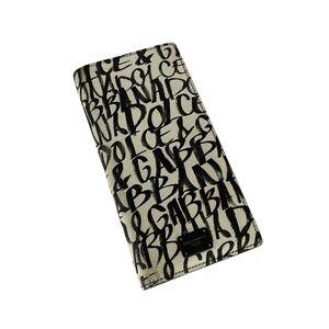 DOLCE & GABBANA Graffiti Print Dauphine Leather Long Wallet White Black Box
